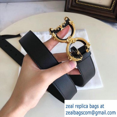 Dolce  &  Gabbana Width 3cm Belt Black 02 with Baroque DG Logo